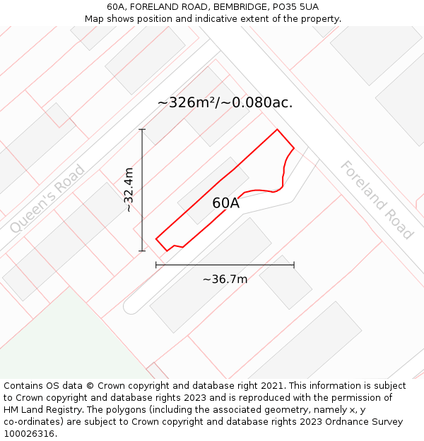 60A, FORELAND ROAD, BEMBRIDGE, PO35 5UA: Plot and title map