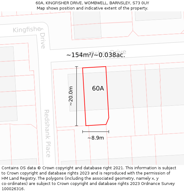 60A, KINGFISHER DRIVE, WOMBWELL, BARNSLEY, S73 0UY: Plot and title map