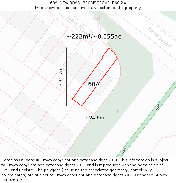 60A, NEW ROAD, BROMSGROVE, B60 2JX: Plot and title map