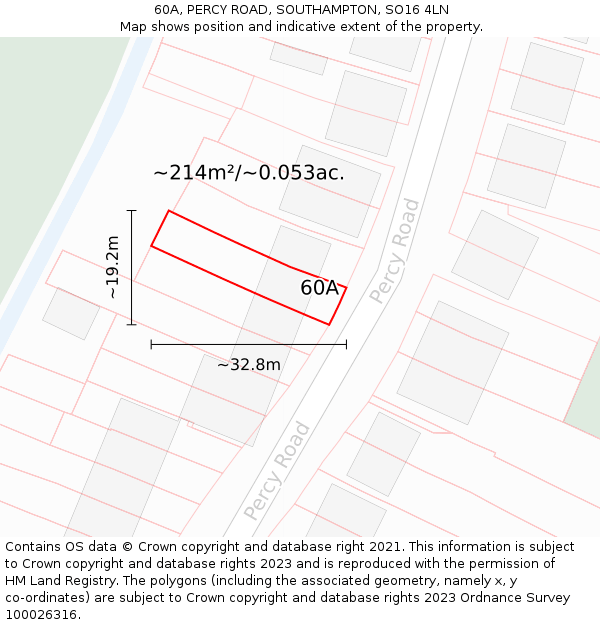 60A, PERCY ROAD, SOUTHAMPTON, SO16 4LN: Plot and title map
