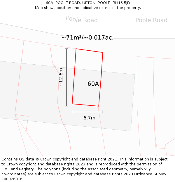 60A, POOLE ROAD, UPTON, POOLE, BH16 5JD: Plot and title map
