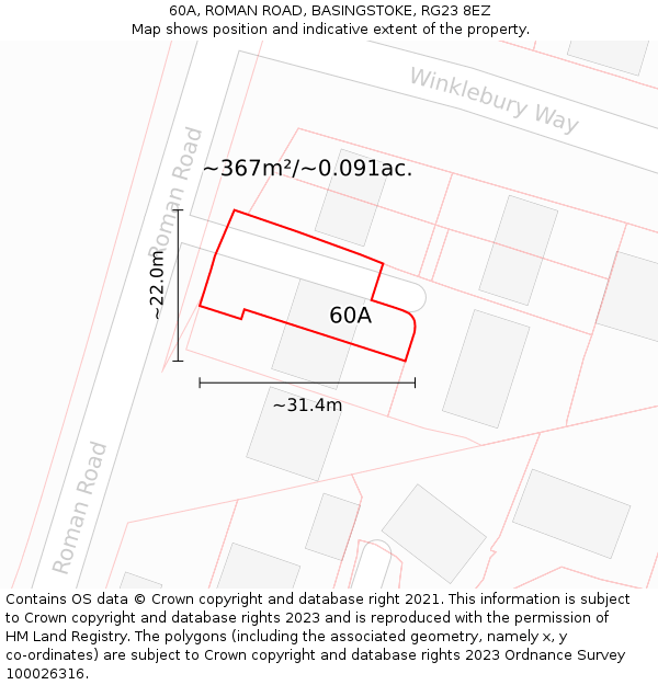 60A, ROMAN ROAD, BASINGSTOKE, RG23 8EZ: Plot and title map