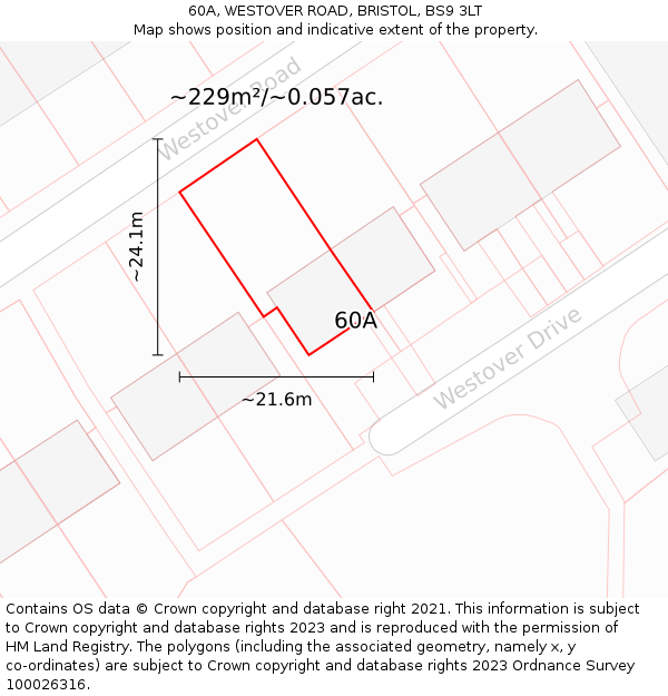 60A, WESTOVER ROAD, BRISTOL, BS9 3LT: Plot and title map