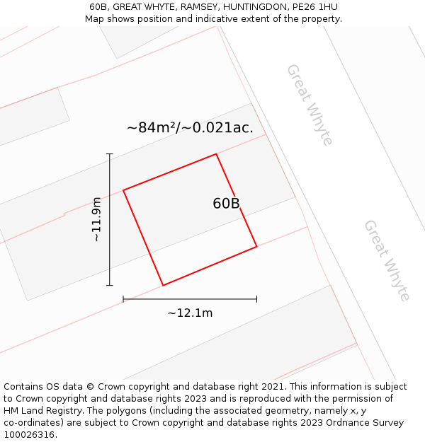 60B, GREAT WHYTE, RAMSEY, HUNTINGDON, PE26 1HU: Plot and title map