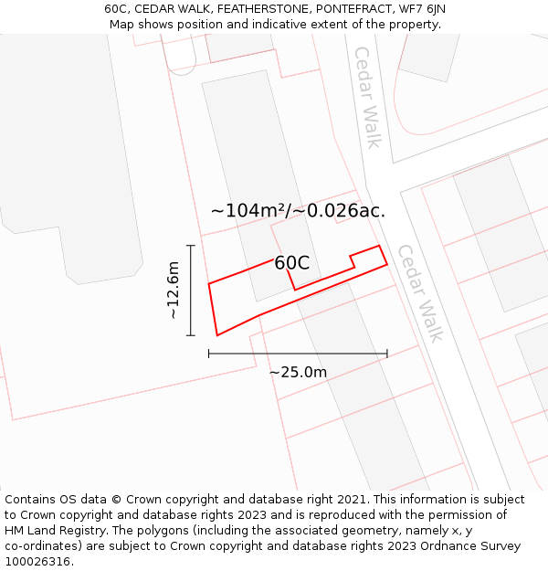60C, CEDAR WALK, FEATHERSTONE, PONTEFRACT, WF7 6JN: Plot and title map