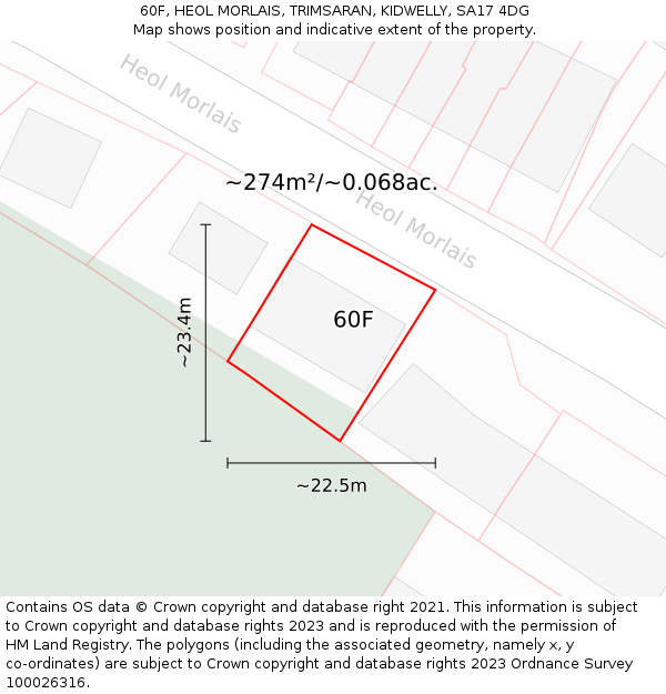 60F, HEOL MORLAIS, TRIMSARAN, KIDWELLY, SA17 4DG: Plot and title map