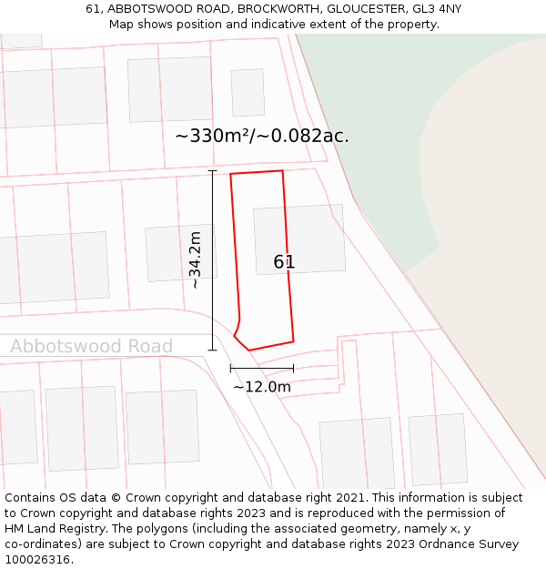 61, ABBOTSWOOD ROAD, BROCKWORTH, GLOUCESTER, GL3 4NY: Plot and title map