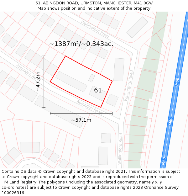 61, ABINGDON ROAD, URMSTON, MANCHESTER, M41 0GW: Plot and title map