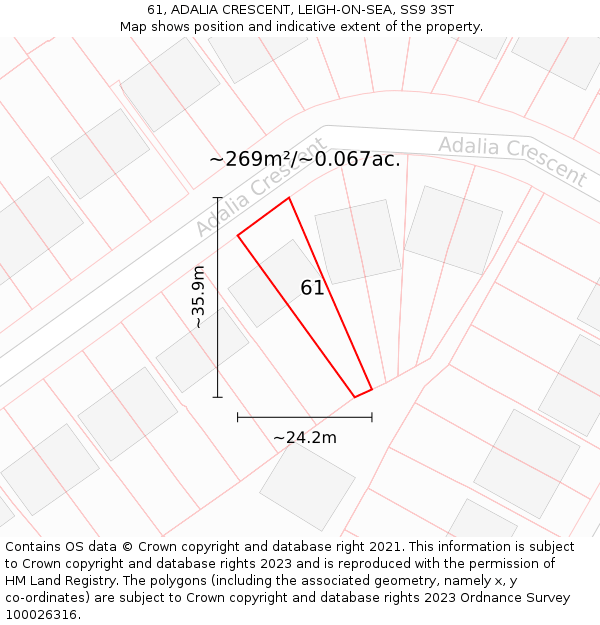 61, ADALIA CRESCENT, LEIGH-ON-SEA, SS9 3ST: Plot and title map