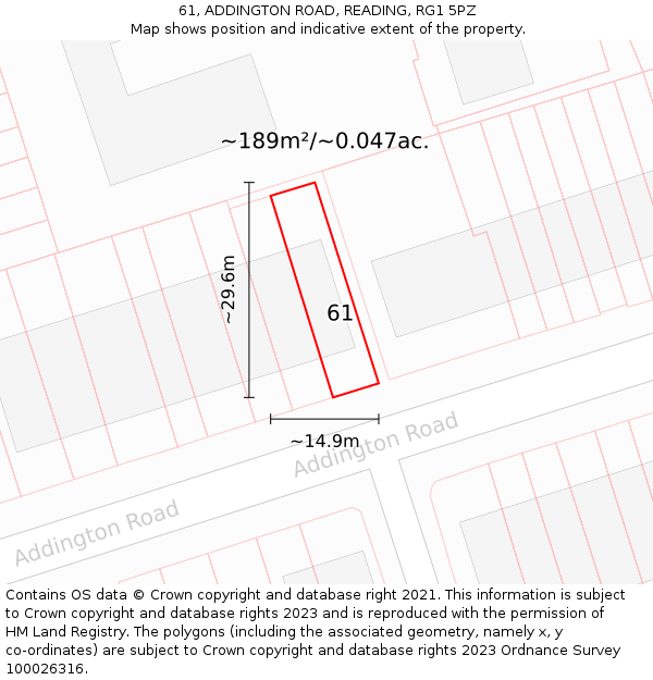 61, ADDINGTON ROAD, READING, RG1 5PZ: Plot and title map