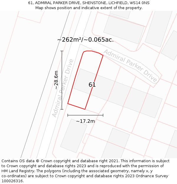 61, ADMIRAL PARKER DRIVE, SHENSTONE, LICHFIELD, WS14 0NS: Plot and title map