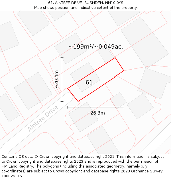 61, AINTREE DRIVE, RUSHDEN, NN10 0YS: Plot and title map
