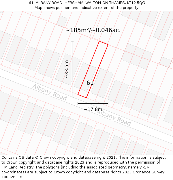 61, ALBANY ROAD, HERSHAM, WALTON-ON-THAMES, KT12 5QG: Plot and title map