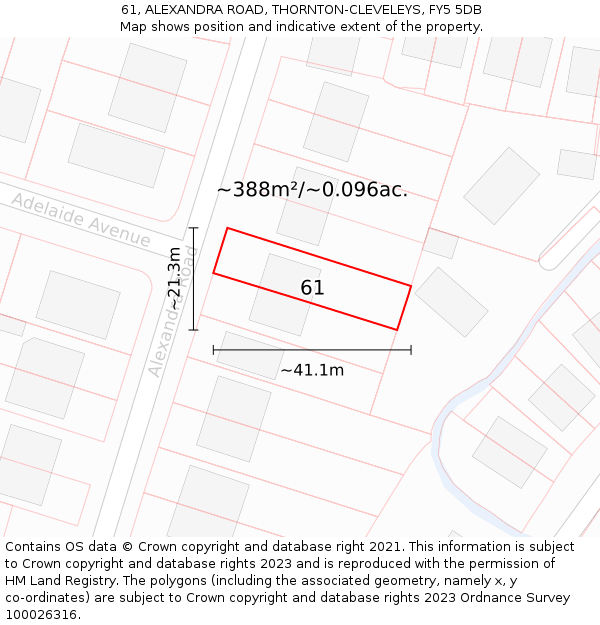 61, ALEXANDRA ROAD, THORNTON-CLEVELEYS, FY5 5DB: Plot and title map