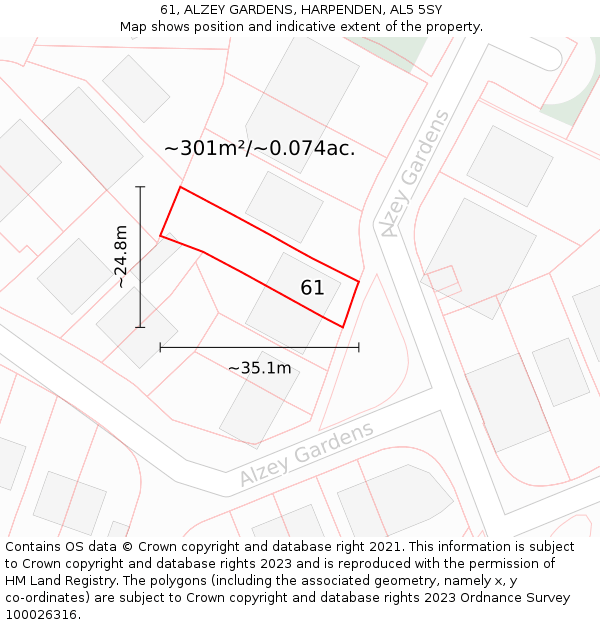 61, ALZEY GARDENS, HARPENDEN, AL5 5SY: Plot and title map