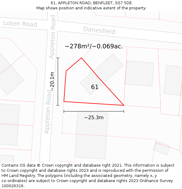 61, APPLETON ROAD, BENFLEET, SS7 5DE: Plot and title map