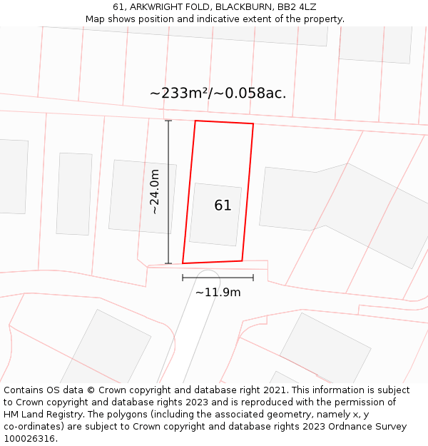 61, ARKWRIGHT FOLD, BLACKBURN, BB2 4LZ: Plot and title map