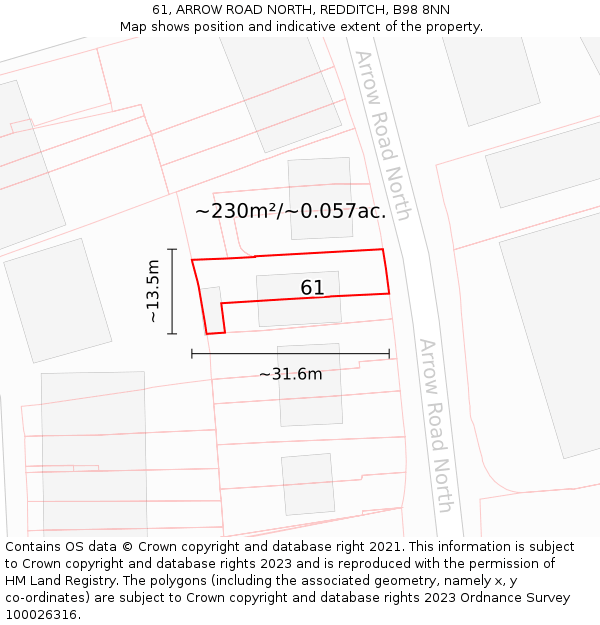 61, ARROW ROAD NORTH, REDDITCH, B98 8NN: Plot and title map