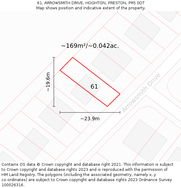 61, ARROWSMITH DRIVE, HOGHTON, PRESTON, PR5 0DT: Plot and title map