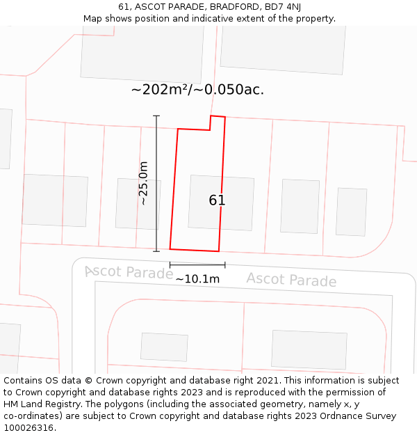 61, ASCOT PARADE, BRADFORD, BD7 4NJ: Plot and title map