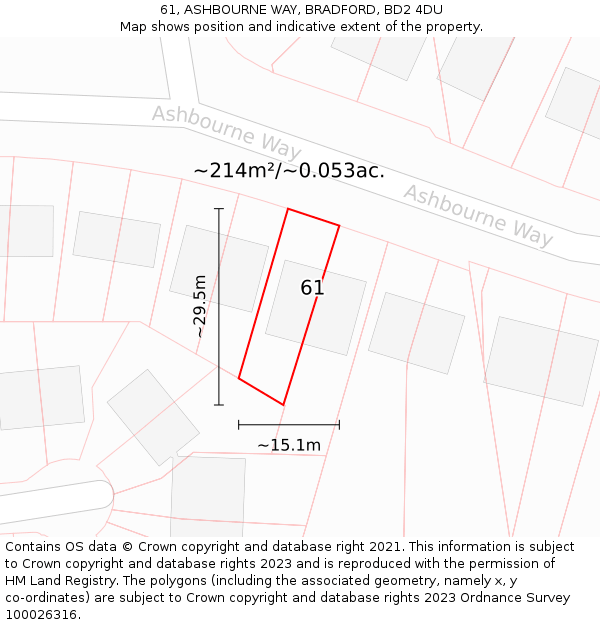 61, ASHBOURNE WAY, BRADFORD, BD2 4DU: Plot and title map