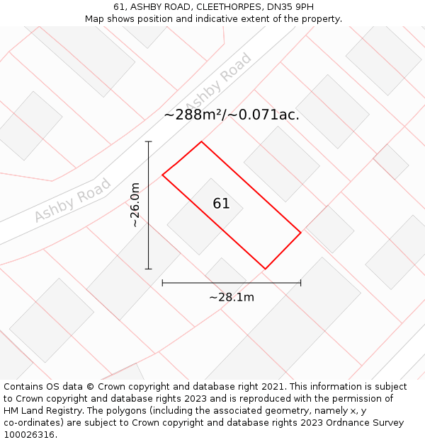 61, ASHBY ROAD, CLEETHORPES, DN35 9PH: Plot and title map