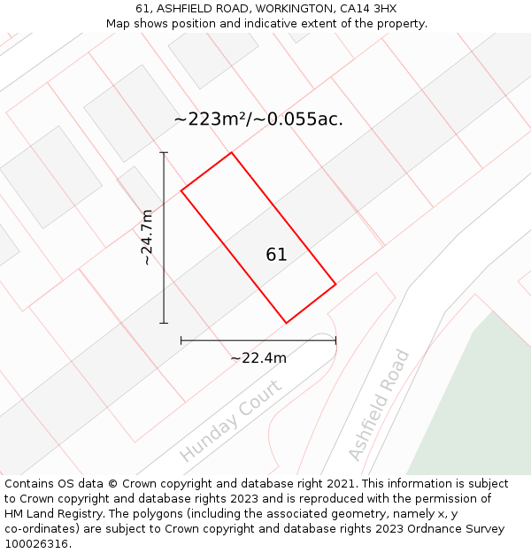 61, ASHFIELD ROAD, WORKINGTON, CA14 3HX: Plot and title map