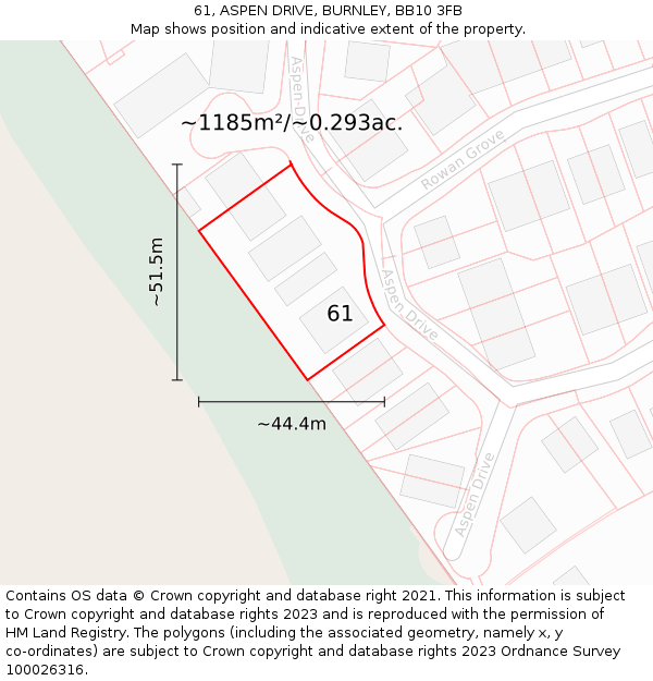 61, ASPEN DRIVE, BURNLEY, BB10 3FB: Plot and title map