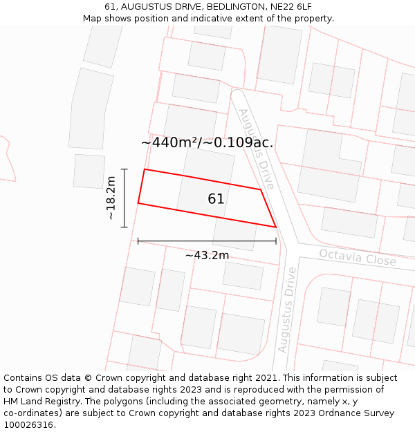 61, AUGUSTUS DRIVE, BEDLINGTON, NE22 6LF: Plot and title map