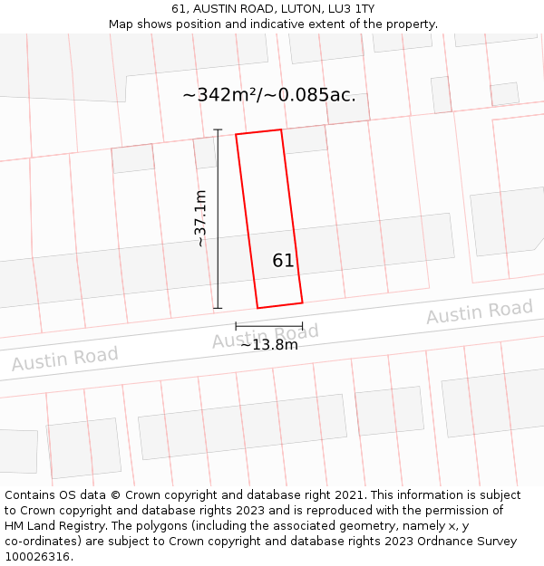 61, AUSTIN ROAD, LUTON, LU3 1TY: Plot and title map