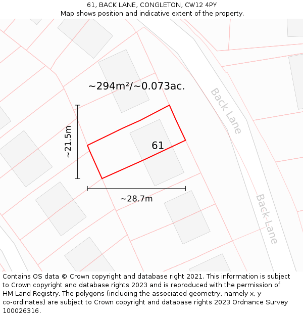 61, BACK LANE, CONGLETON, CW12 4PY: Plot and title map