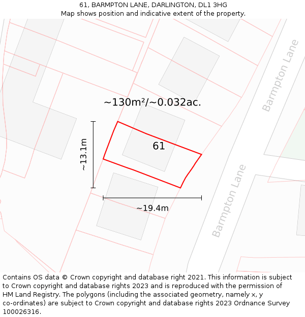 61, BARMPTON LANE, DARLINGTON, DL1 3HG: Plot and title map