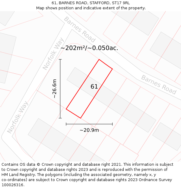 61, BARNES ROAD, STAFFORD, ST17 9RL: Plot and title map