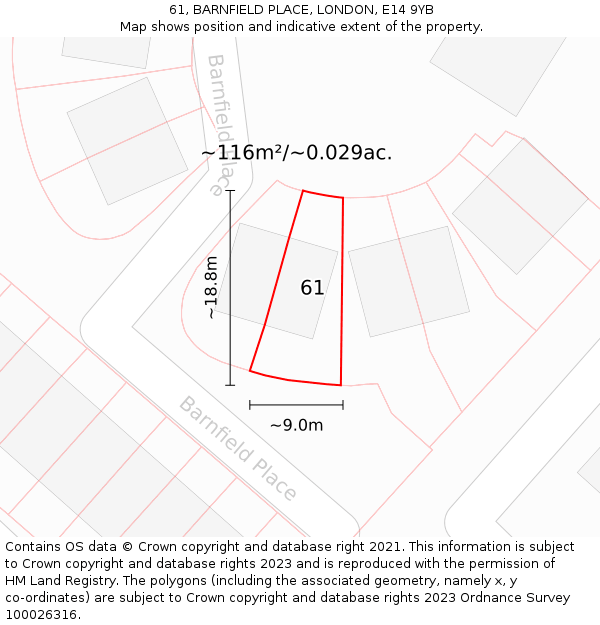61, BARNFIELD PLACE, LONDON, E14 9YB: Plot and title map