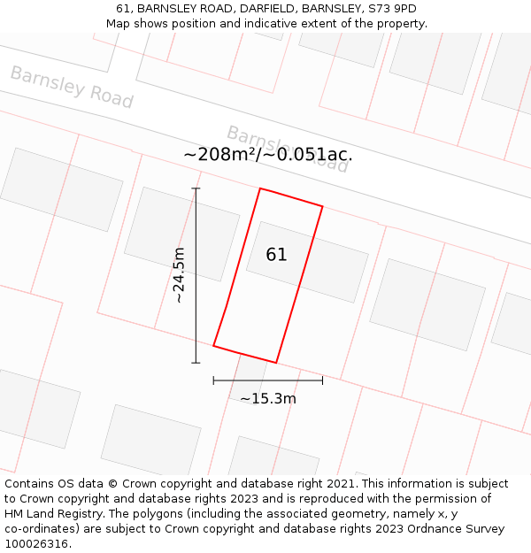 61, BARNSLEY ROAD, DARFIELD, BARNSLEY, S73 9PD: Plot and title map