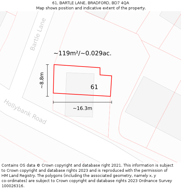 61, BARTLE LANE, BRADFORD, BD7 4QA: Plot and title map