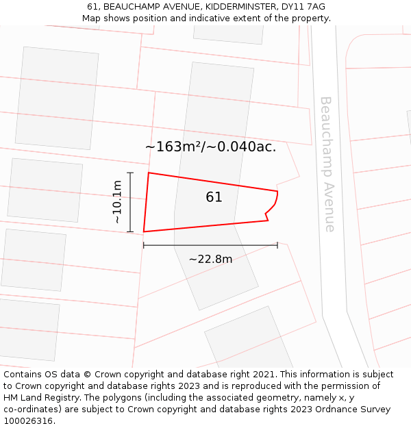 61, BEAUCHAMP AVENUE, KIDDERMINSTER, DY11 7AG: Plot and title map