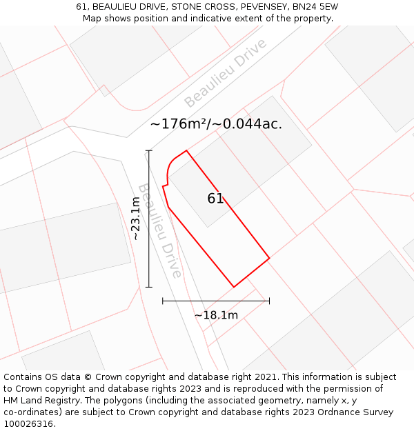 61, BEAULIEU DRIVE, STONE CROSS, PEVENSEY, BN24 5EW: Plot and title map