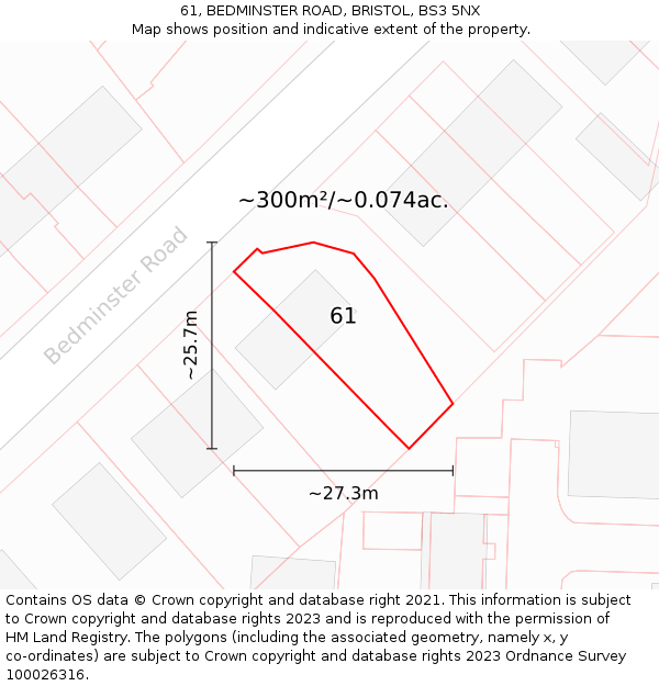 61, BEDMINSTER ROAD, BRISTOL, BS3 5NX: Plot and title map