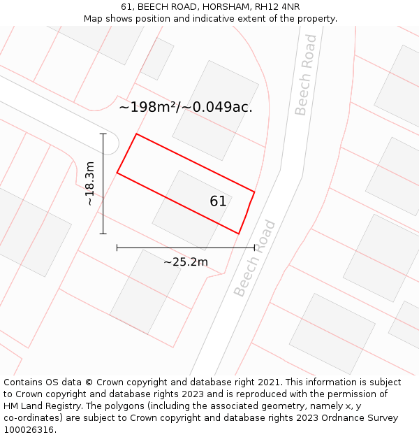 61, BEECH ROAD, HORSHAM, RH12 4NR: Plot and title map