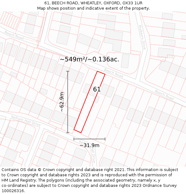 61, BEECH ROAD, WHEATLEY, OXFORD, OX33 1UR: Plot and title map