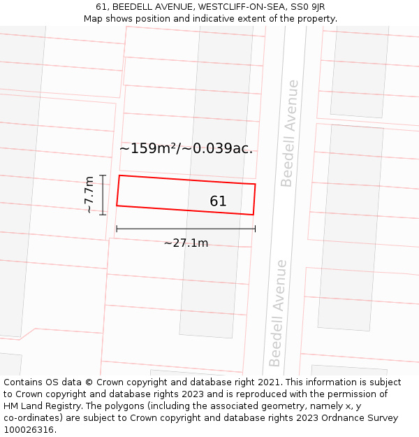 61, BEEDELL AVENUE, WESTCLIFF-ON-SEA, SS0 9JR: Plot and title map