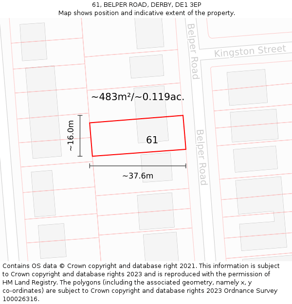 61, BELPER ROAD, DERBY, DE1 3EP: Plot and title map