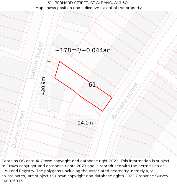 61, BERNARD STREET, ST ALBANS, AL3 5QL: Plot and title map