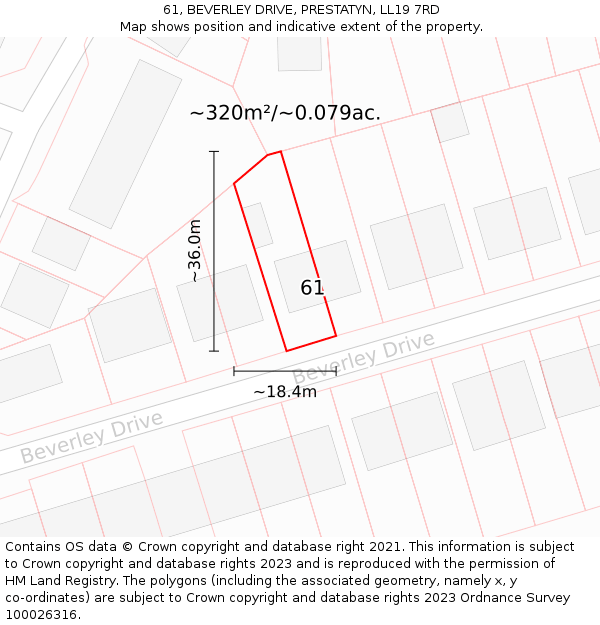 61, BEVERLEY DRIVE, PRESTATYN, LL19 7RD: Plot and title map