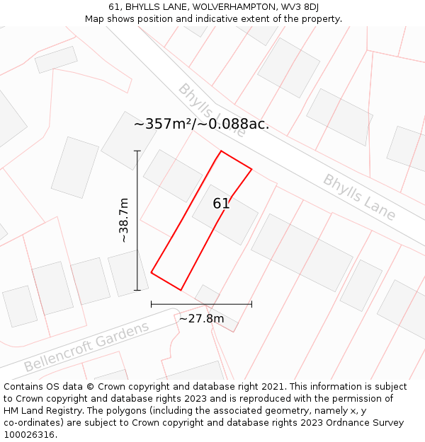 61, BHYLLS LANE, WOLVERHAMPTON, WV3 8DJ: Plot and title map