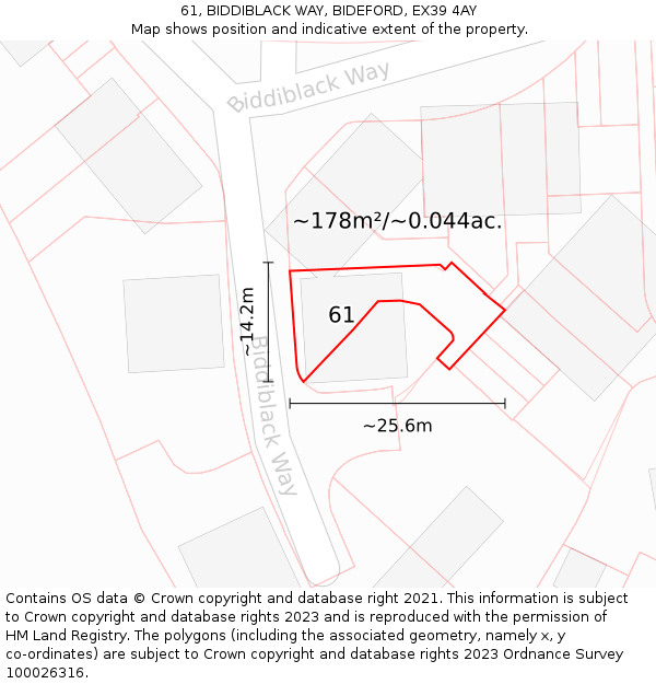61, BIDDIBLACK WAY, BIDEFORD, EX39 4AY: Plot and title map