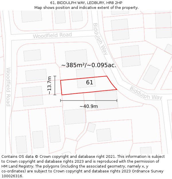 61, BIDDULPH WAY, LEDBURY, HR8 2HP: Plot and title map