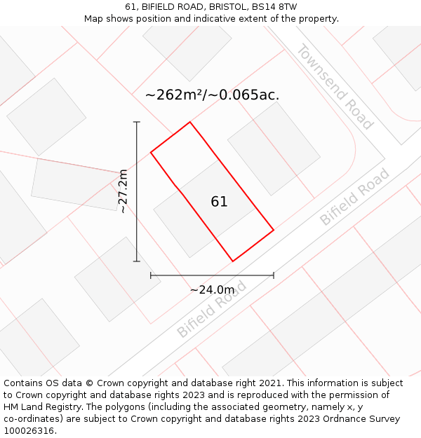 61, BIFIELD ROAD, BRISTOL, BS14 8TW: Plot and title map