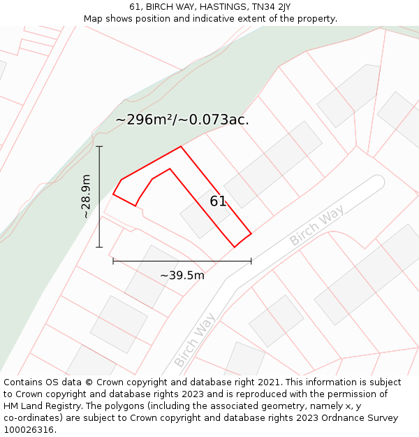61, BIRCH WAY, HASTINGS, TN34 2JY: Plot and title map